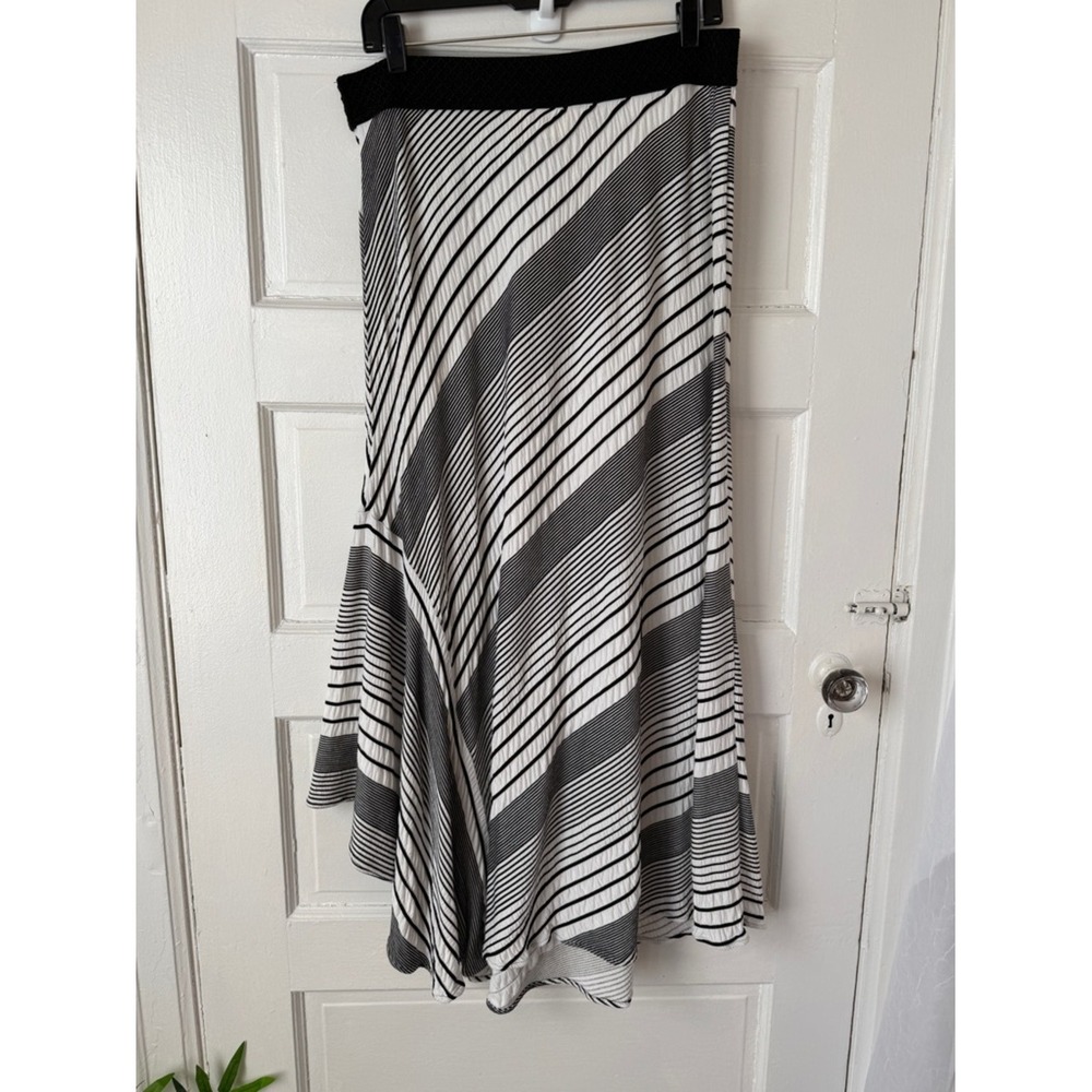 Chicos Flowy Midi Skirt Handkerchief Hem Trapeze Coastal Black‎ White Stripes - Picture 16 of 16